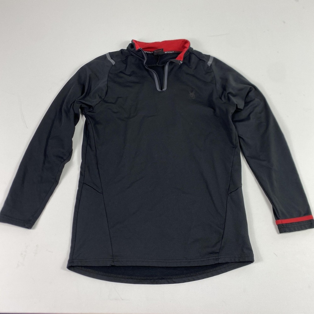 Spyder Active Shirt Mens Large Black Red ProW-B 1/4 Zip Base Layer Athletic